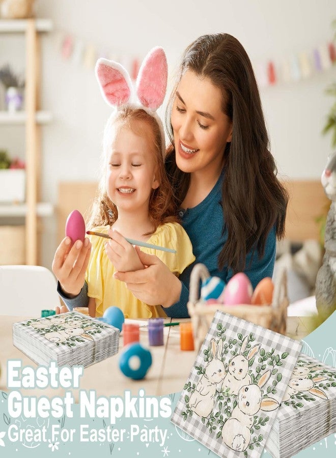 JarThenaAMCS مناديل ورقية من JarThenaAMCS، 80 قطعة، بتصميم أرنب، بنقشة مربعات الجاموس، للاستخدام مرة واحدة، مزينة بأرانب الربيع، وأوراق الكافور، بنقوش مربعة، مثالية للغداء والعشاء، ولحفلات أعياد الميلاد، وتزيين الطاولات. - Image 4